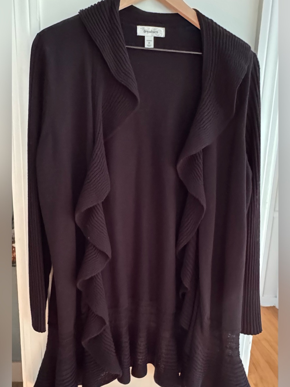Dressbarn Black Ruffle Open Front Cardigan Women’s Sweater Plus Size 2X
